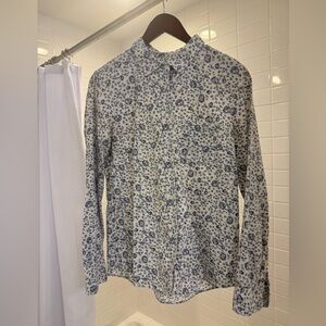 J. Crew White and Blue Floral Button Down Shirt